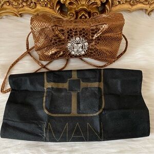 IMAN Faux Snakeskin Bow Rhinestone Clutch Purse